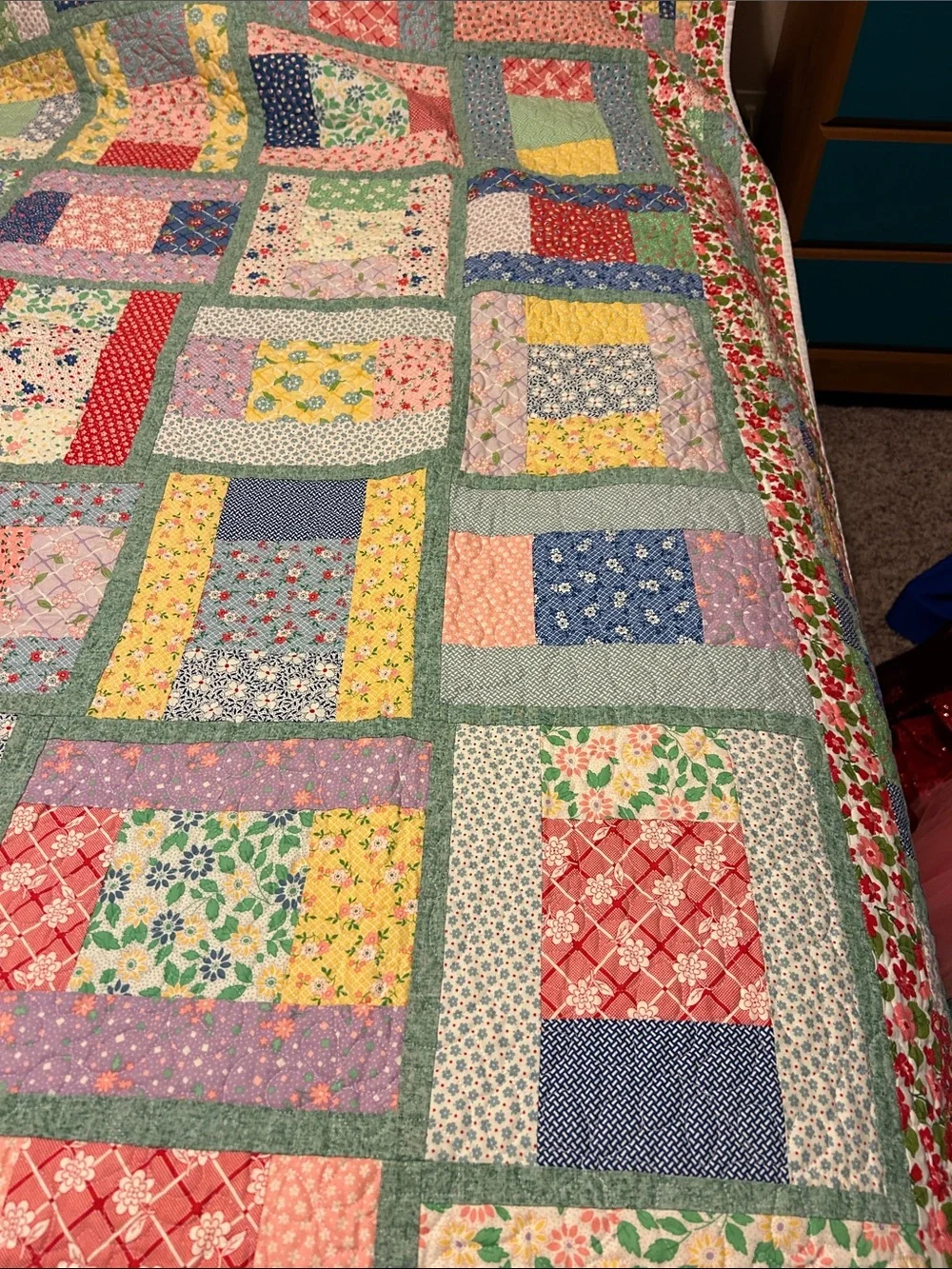 ONE OF A KIND- HANDCRAFTED Floral Quilt in Pastel Multicolor